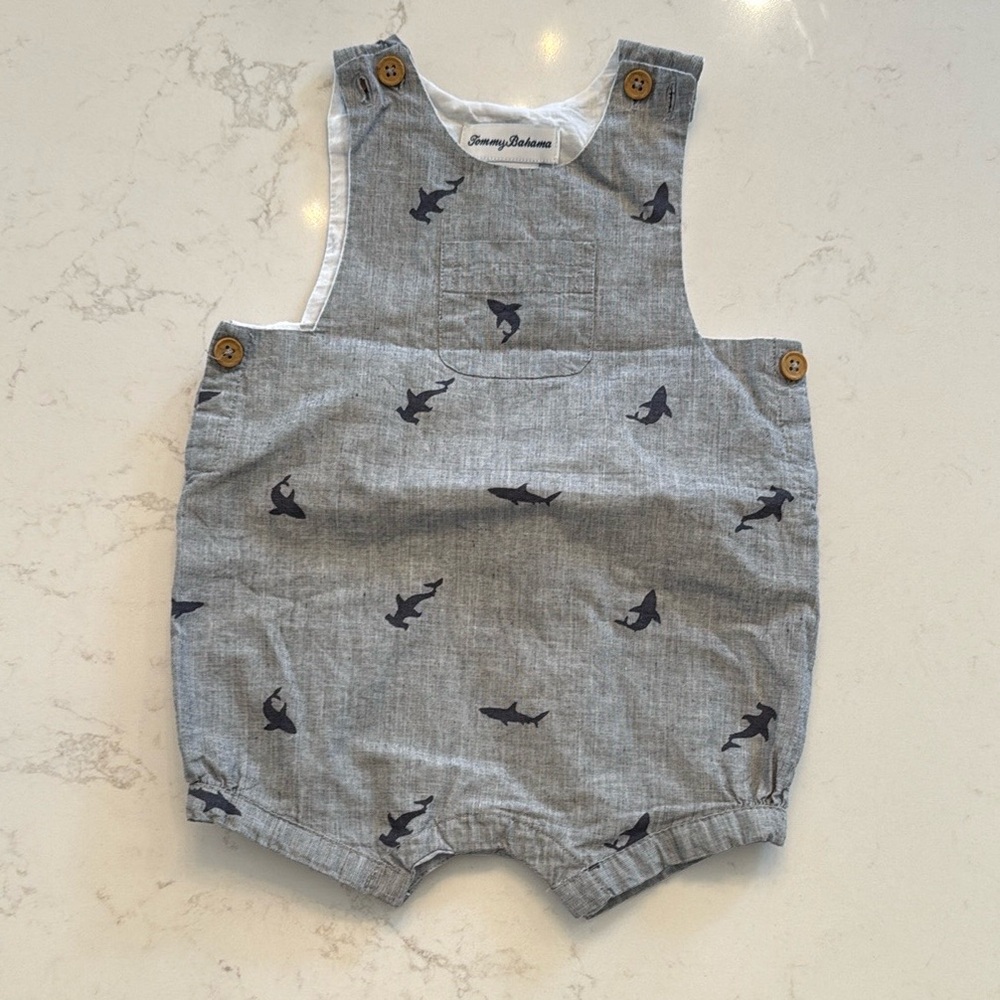 Gray Baby Romper with Shark Print